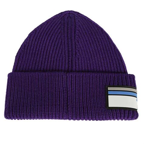 Prada Cappello edera/viola a righe in lana e cashmere